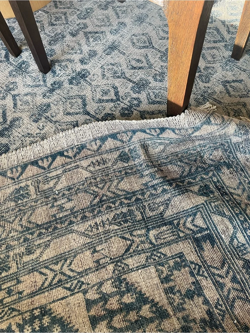 West Elm Blue and Cream Patterned Area Rug